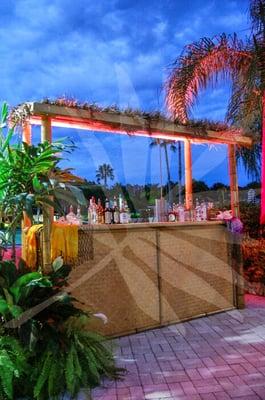 Tropical tiki bars with ascent lighting.