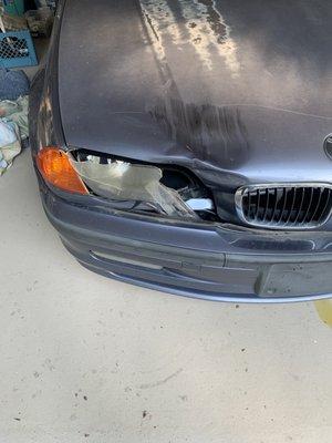 Damage to right front bumper, light and hood