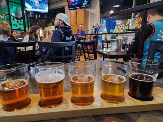 Beer flight and live music