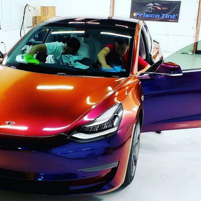 Tesla Model 3 Full Ceramic Film covering all glass with single solid piece application. Including back glass.