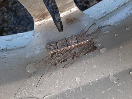 alloy wheel  with gouges from changing weights