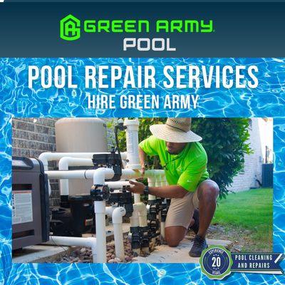 The Green Army Pool Division:  Weekly Service, Pool Repairs and Renovation Management.