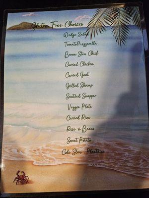 Gluten free menu