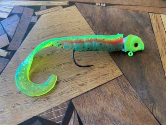 The owner made this for me, and then said "no charge" and threw it in.  Now all I keep thinking is this might be the luckiest lure!