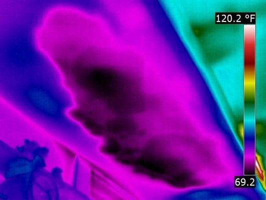 Infrared image of latent moisture in ceiling. There were no water stains apparent and this could have gone undetected for som...