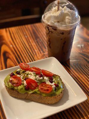 Avocado toast with Mocha Frappe