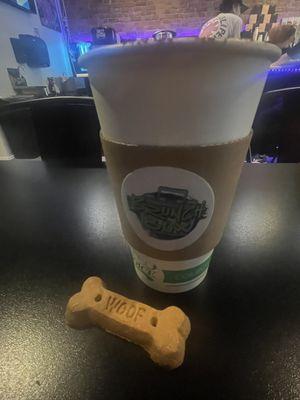 Hot chocolate and dog treat