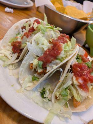 Tacos (two grilled chicken, one grilled steak)