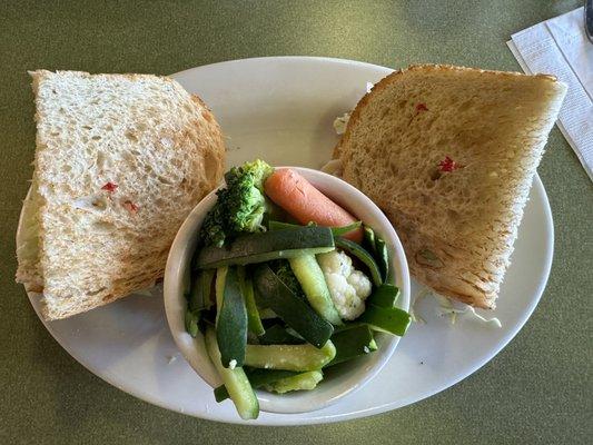 Turkey sandwich on toasted sourdough.