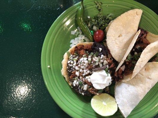 Pastor sopes and tacos