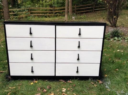 White and black mid century dresser