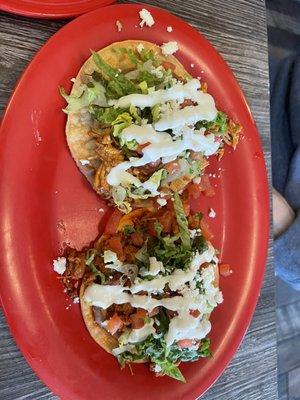 Chorizo Tostada and Chicken Tinga Tostada