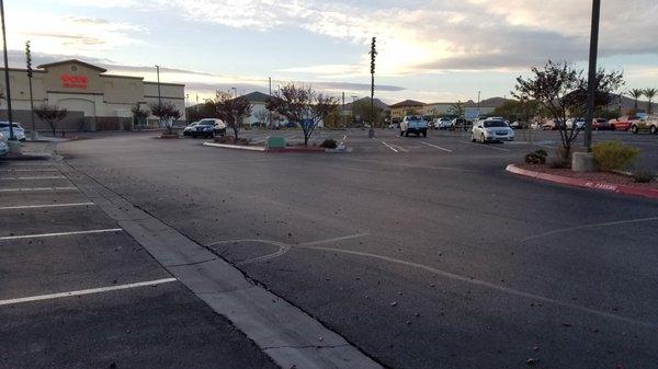 Looking southwest towards CVS, Bank of America, Starbucks, Subway, and other businesses.