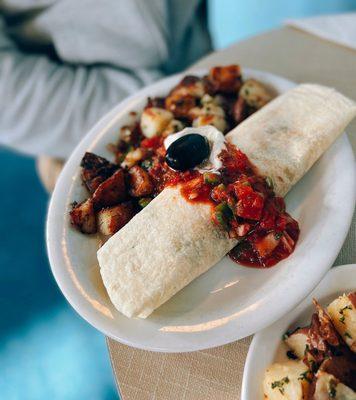 Breakfast burrito & homefried potatoes