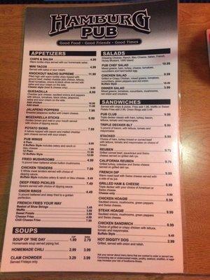 Front of the menu