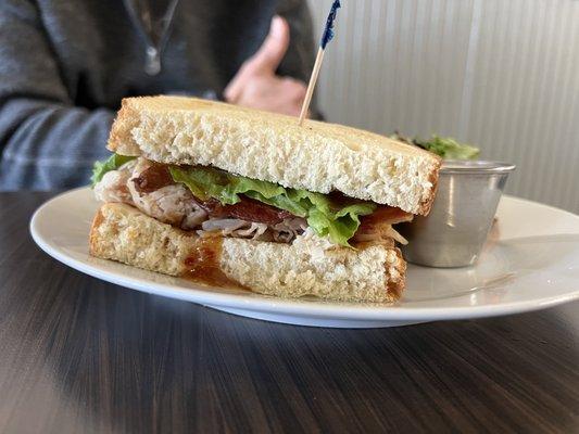 Front view of peach gobbler sandwich