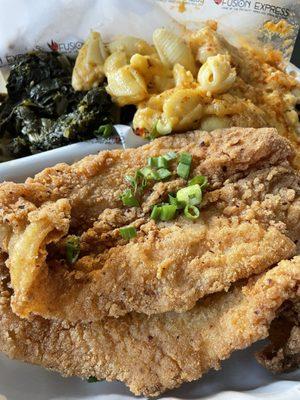 Fried Whiting Mac&Cheese with Smoke Kale Greens