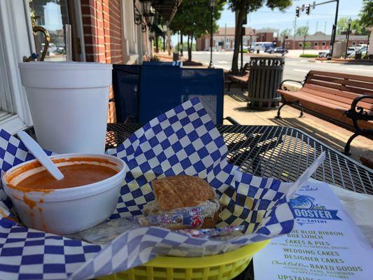 Cute outdoor area to grab lunch.  Tomato basil & half chicken salad sandwich