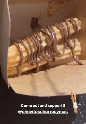 Churros topped with Nutella