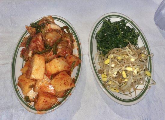 Assorted Kimchi $8 & Bean Sprouts/Spinach $8