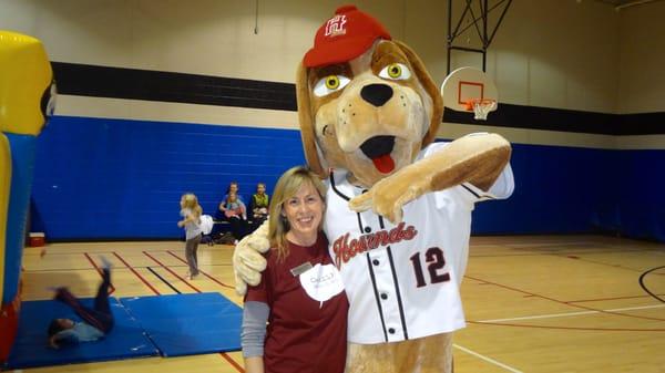 Loudoun Hound mascot and General Manager, Roberta Kruse-Fordham at the Ashburn Village Sports Pavilion in January 2013!