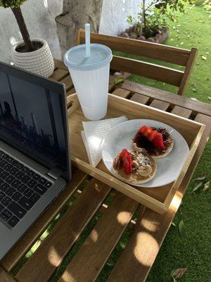 Patio of one of the recovery homes. Delicious snack.