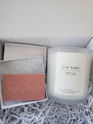 Can't wait to visit and use my gift card!! Love the Cue Babe candle too