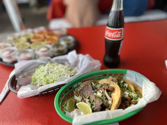 Sopes Taco's Mexican Coke, and  Salsa's