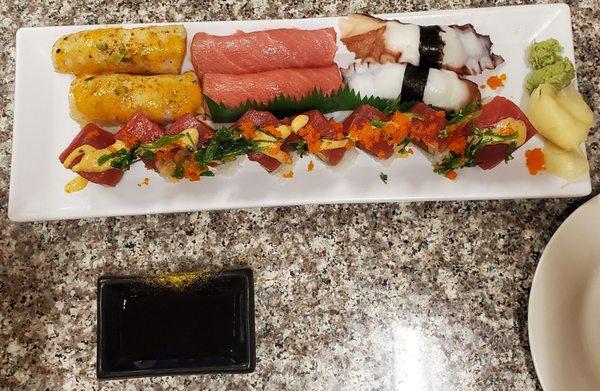 Seared Escarole, Bluefin Tuna & Hamashi/Yellowtail sushi. Spicy Bluefin Tuna Roll