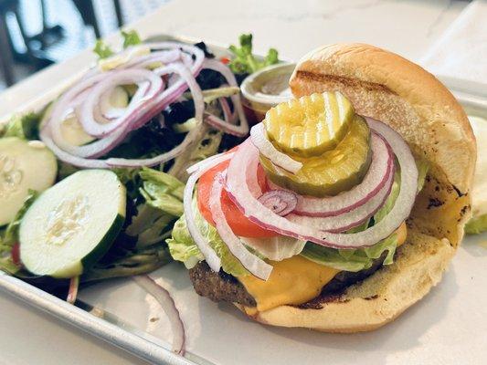 Classic Burger with side salad for $9 You can choose either side salad or fries.