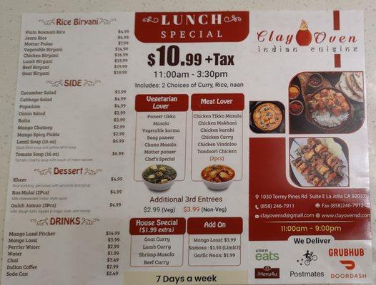 One side of the takeout menu