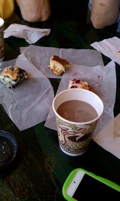 Mocha with skim and scones from next door