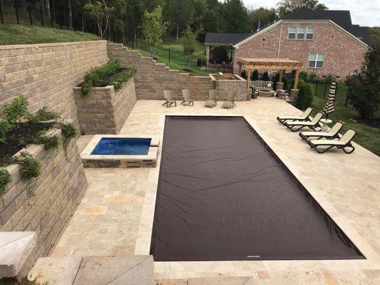 Fiberglass Pool With Retaining Wall and Auto cover