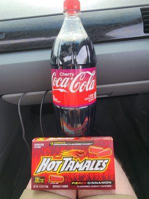 1.25 Liter Cherry Coke and some Hot Tamales