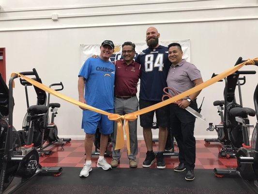 7.13.17 Ribbon Cutting Ceremony for new weight room donated by The Chargers NFL Team with Hank Bauer, Principal Romero, #84 Sean McGrath