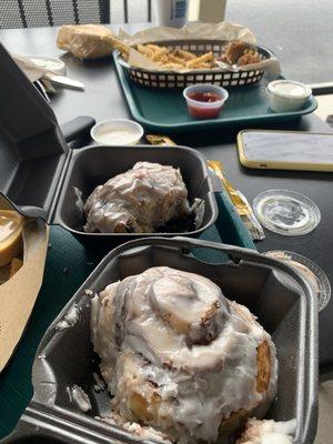 Cinnamon rolls and blueberry biscuits