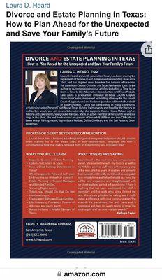 Back Cover of book on Divorce and Estate Planning in Texas, by Laura D. Heard