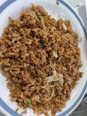 Dried out OLD chicken fries rice with ONE and a half pices of chicken - also had to throw most out it was terible