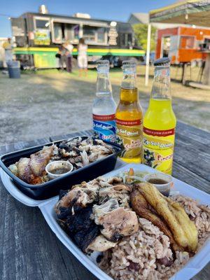 Jerk chicken and Jamaican bowl.  The difference is bone in or boneless chicken.