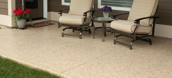 This patio is much more appealing with this coating than the plain concrete look it had.