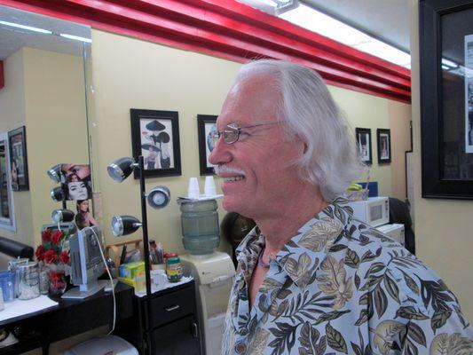 Whitest teeth ever used for a caucasian. Usually, we reserve the whitest for dark black complexions, but his white hair and stash gave lee.