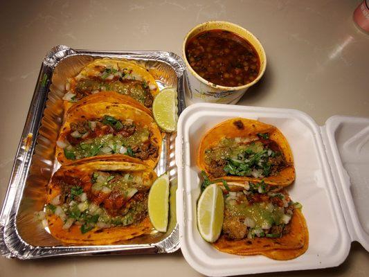 5 birria tacos and consome