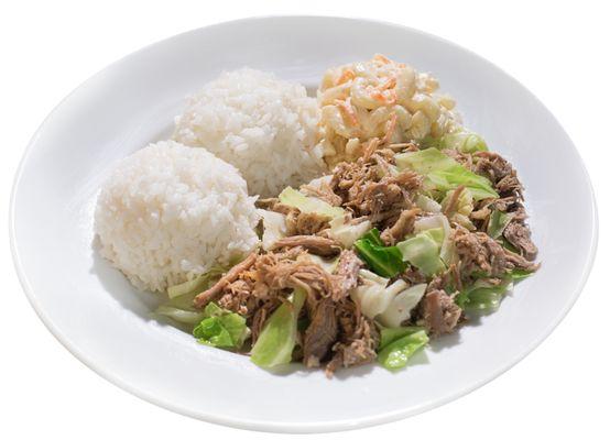 Kalua Pork Plate, slowly roasted to a flavorful finish.