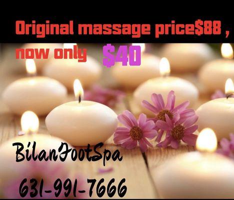 Original massage price $ 88. Now only $ 40