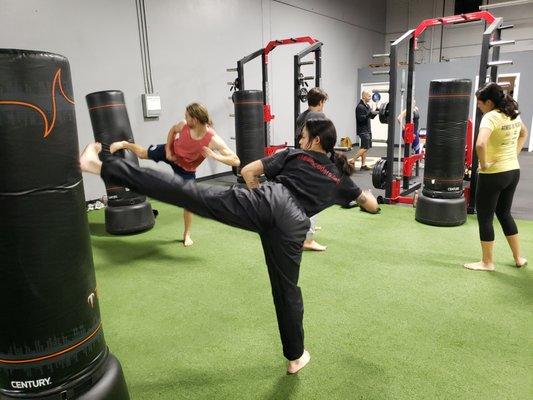 A flawless side kick by one of our advanced students!