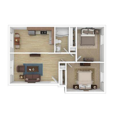 2 Bedroom 1 Bathroom Floor Plan