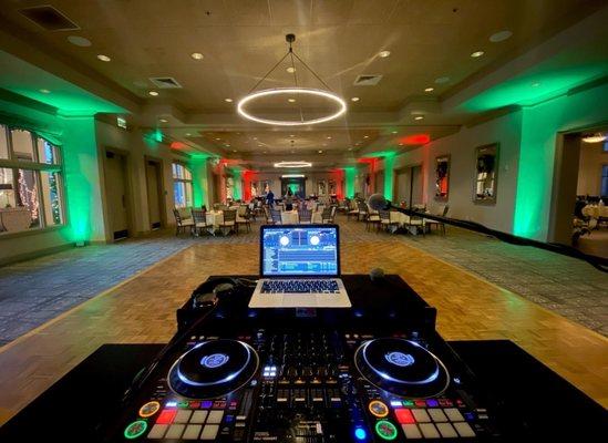 Uplights with DJ setup at RoundHill Country Club