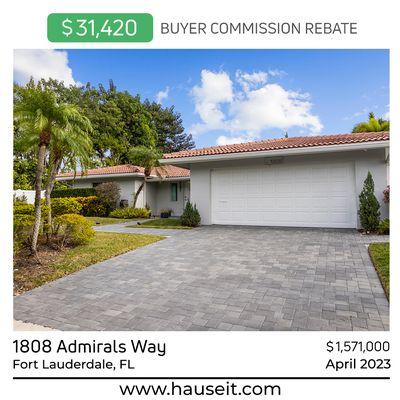 *Hauseit Sold Listing* 1808 Admirals Way in Fort Lauderdale, FL. Save money when you buy with a buyer agent commission rebate from Hauseit.