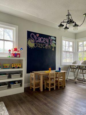 Table and chairs for craft time, snacks, and meals.