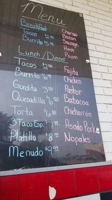 Drive through menu